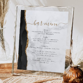 Wedding Bar Menu Zwart Gouden Agaat Marmer Poster