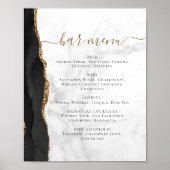 Wedding Bar Menu Zwart Gouden Agaat Marmer Poster (Voorkant)