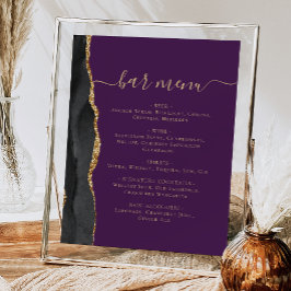 Wedding Bar Menu Zwart Gouden Agaat Paarse Poster