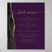 Wedding Bar Menu Zwart Gouden Agaat Paarse Poster (Voorkant)