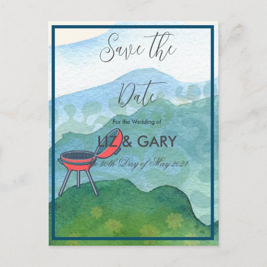 Wedding Barbecue Waterverf- Save the Date Briefkaart (Voorkant)