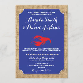 Wedding Beach Burlap Crawfish Boil Lobster Uitnodi Kaart