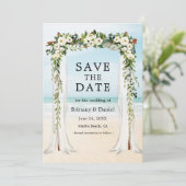 Wedding Beach Canopy Waterverf Green White Floral Save The Date (Staand voorkant)