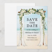 Wedding Beach Canopy Waterverf Green White Floral Save The Date (Voorkant / Achterkant)