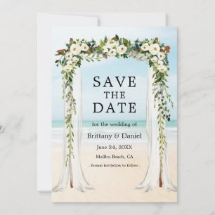 Wedding Beach Canopy Waterverf Green White Floral Save The Date