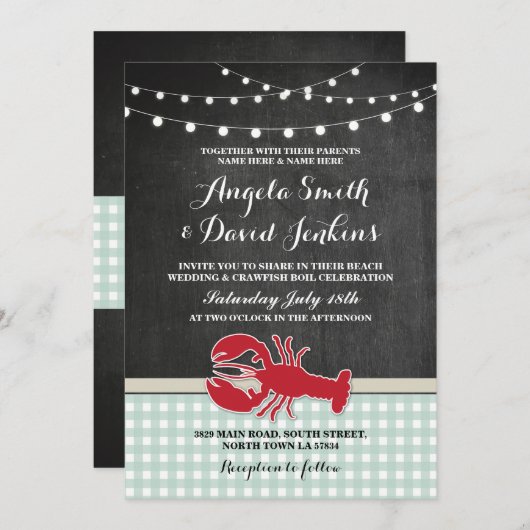 Wedding Beach Chalk Crawfish Boil Lobster Uitnodig Kaart (Voorkant / Achterkant)