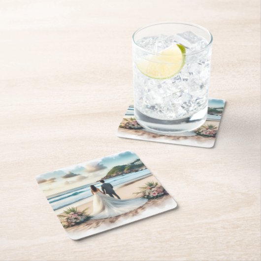 Wedding Beach Couple Kartonnen Onderzetters (Insitu)