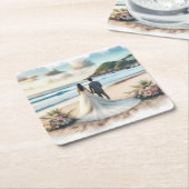 Wedding Beach Couple Kartonnen Onderzetters (Schuin)
