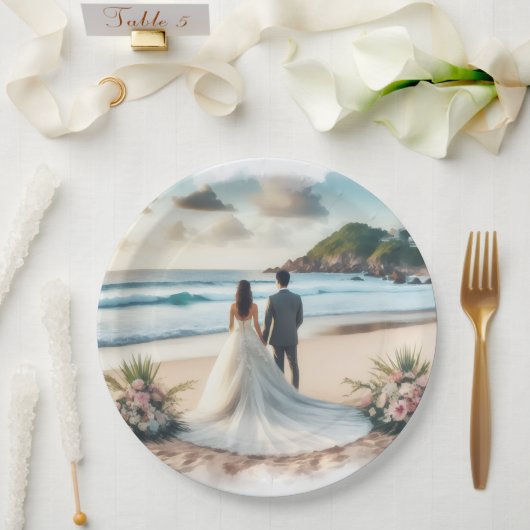 Wedding Beach Couple Papieren Bordje (Huwelijk)
