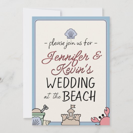 Wedding Beach Party Invite Cute Sandcastle Crab Kaart (Voorkant)