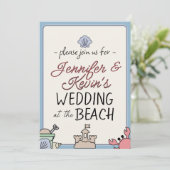 Wedding Beach Party Invite Cute Sandcastle Crab Kaart (Staand voorkant)