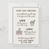 Wedding Beach Party Invite Cute Sandcastle Crab Kaart (Achterkant)