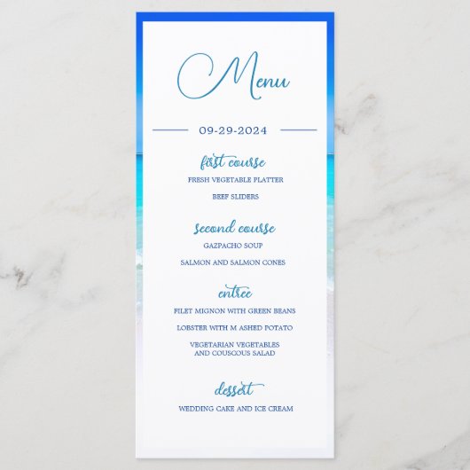 Wedding Beach Zee Blue Ocean Summer Monogram Menu (Voorkant)