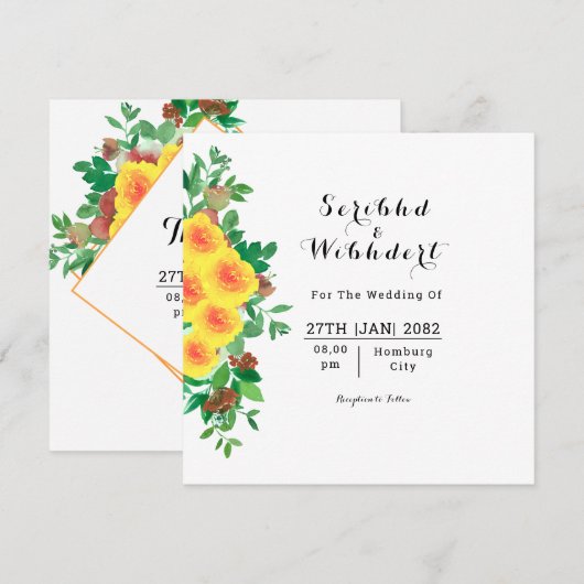 Wedding Beauful Floral Square Invitation Kaart (Voorkant / Achterkant)