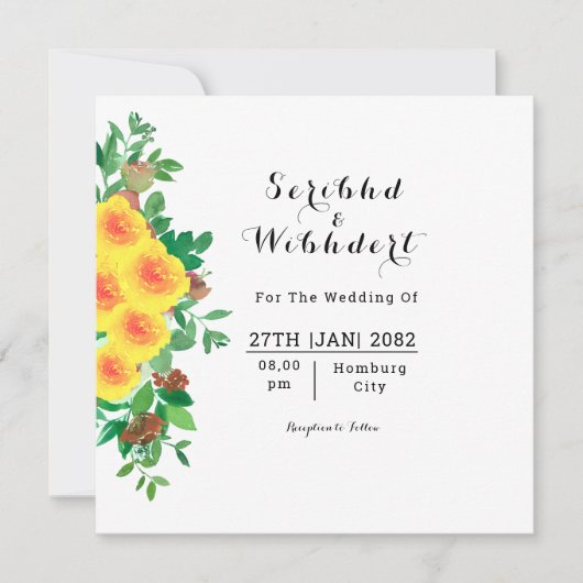 Wedding Beauful Floral Square Invitation Kaart (Voorkant)