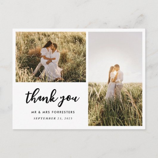 Wedding Bedankt Script Elegant | Twee foto's Briefkaart (Voorkant)