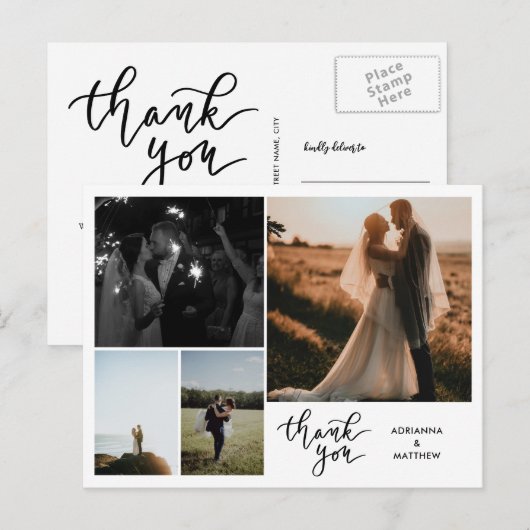 Wedding Bedankt Script | Moderne fotocollage Briefkaart (Voorkant / Achterkant)
