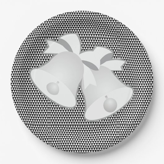 Wedding Bells Black White Geo Papieren Bordje (Voorkant)