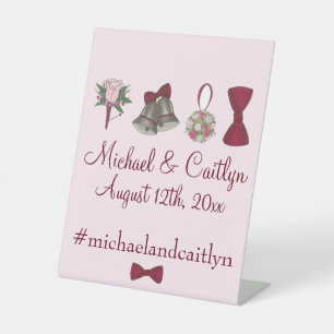 Wedding Bells Flowers Bow Stropdas Personalized Na Reclamebord Met Voetstuk
