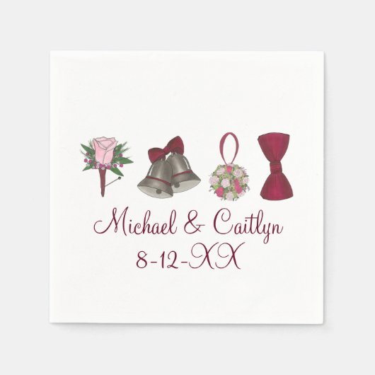 Wedding Bells Flowers Bow Stropdas Personalized Na Servet (Voorkant)
