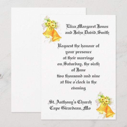 Wedding Bells-uitnodiging Kaart (Voorkant / Achterkant)