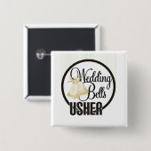 Wedding Bells Usher Vierkante Button 5,1 Cm (Voorkant /achterkant)