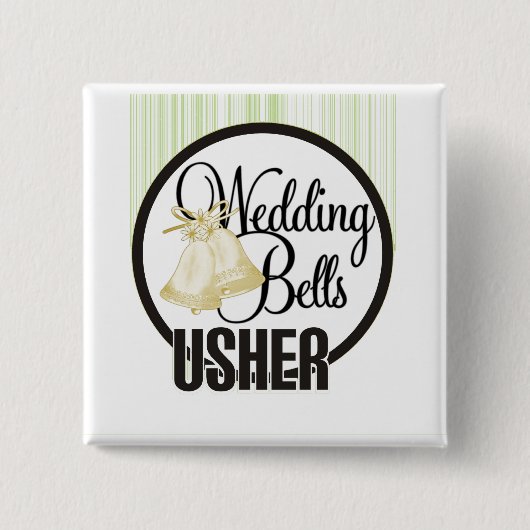 Wedding Bells Usher Vierkante Button 5,1 Cm (Voorkant)
