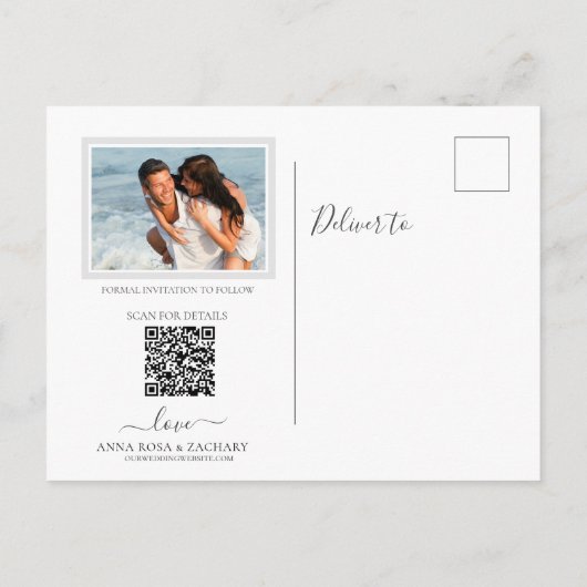 *~* WEDDING BESPAAR DE DATUM - QR Website AR6 Briefkaart (Achterkant)