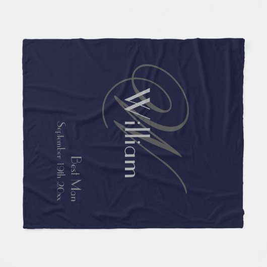 Wedding Best Man Gift Modern Monogram Navy Blue Fleece Deken (Voorkant (Horizontaal))