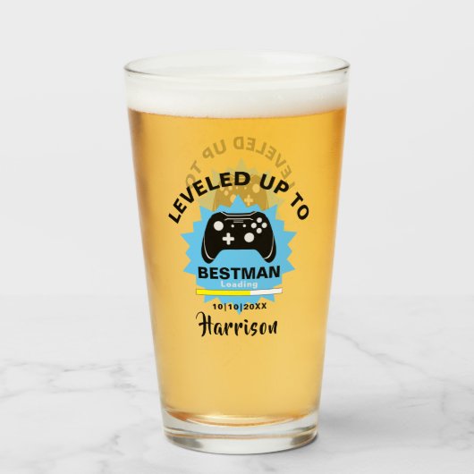 Wedding Best Man Leveled Up Gamer Fun Glass Glas (Voorkant gevuld)