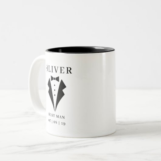 Wedding BEST MAN Tuxedo Persoonlijke naam Tweekleurige Koffiemok (Voorkant links)