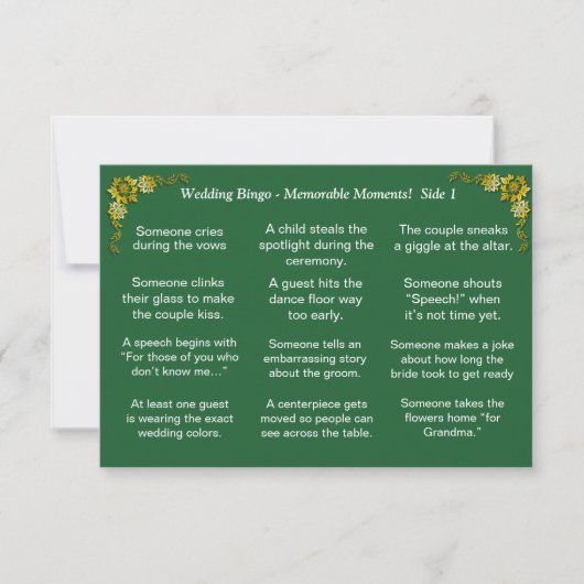 Wedding BINGO!  Game for Guests Emerald Green Kaart (Voorkant)