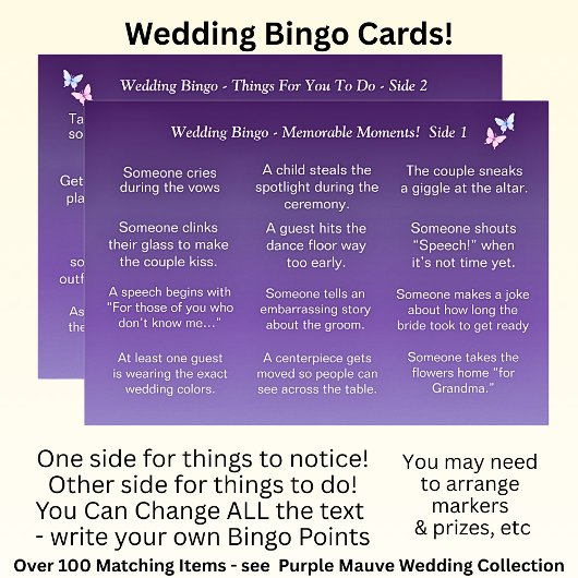 Wedding BINGO!  Game for Guests Kaart