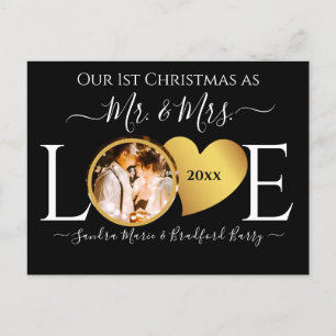 Wedding Black Gold Heart kerstnaam Mr Mrs Ce Feestdagenkaart