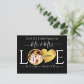 Wedding Black Gold Heart kerstnaam Mr Mrs Ce Feestdagenkaart (Staand voorkant)