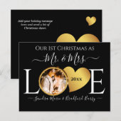 Wedding Black Gold Heart kerstnaam Mr Mrs Ce Feestdagenkaart (Voorkant / Achterkant)