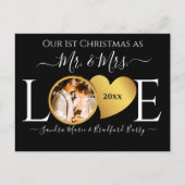Wedding Black Gold Heart kerstnaam Mr Mrs Ce Feestdagenkaart (Voorkant)