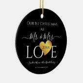 Wedding Black Gold Heart kerstnaam Mr Mrs Ce Keramisch Ornament (Rechts)