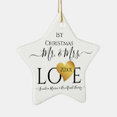 Wedding Black Gold Heart kerstnaam Mr Mrs Ce Keramisch Ornament (Rechts)