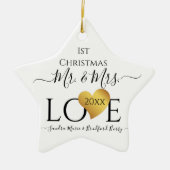 Wedding Black Gold Heart kerstnaam Mr Mrs Ce Keramisch Ornament (Voorkant)