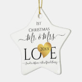 Wedding Black Gold Heart kerstnaam Mr Mrs Ce Keramisch Ornament (Links)