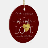 Wedding Black Gold Heart kerstnaam Mr Mrs Ce Keramisch Ornament (Rechts)