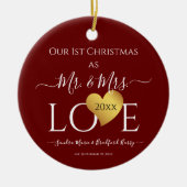 Wedding Black Gold Heart kerstnaam Mr Mrs Ce Keramisch Ornament (Voorkant)