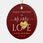 Wedding Black Gold Heart kerstnaam Mr Mrs Ce Keramisch Ornament (Links)