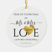 Wedding Black Gold Heart kerstnaam Mr Mrs Ce Keramisch Ornament (Voorkant)