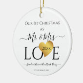 Wedding Black Gold Heart kerstnaam Mr Mrs Ce Keramisch Ornament (Links)