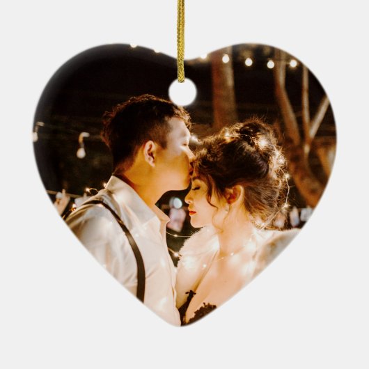 Wedding Black Gold Heart kerstnaam Mr Mrs Ce Keramisch Ornament (Achterkant)