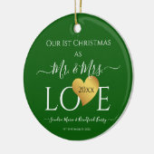 Wedding Black Gold Heart kerstnaam Mr Mrs Ce Keramisch Ornament (Links)