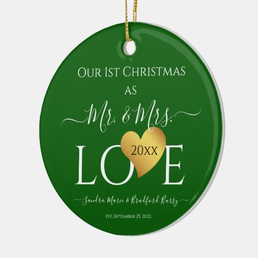 Wedding Black Gold Heart kerstnaam Mr Mrs Ce Keramisch Ornament (Links)