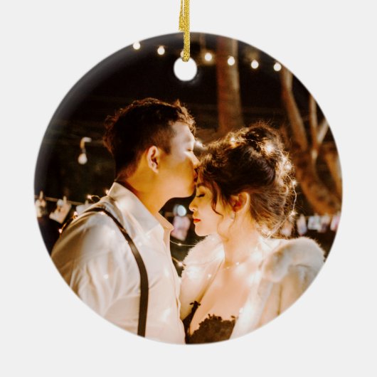 Wedding Black Gold Heart kerstnaam Mr Mrs Ce Keramisch Ornament (Achterkant)